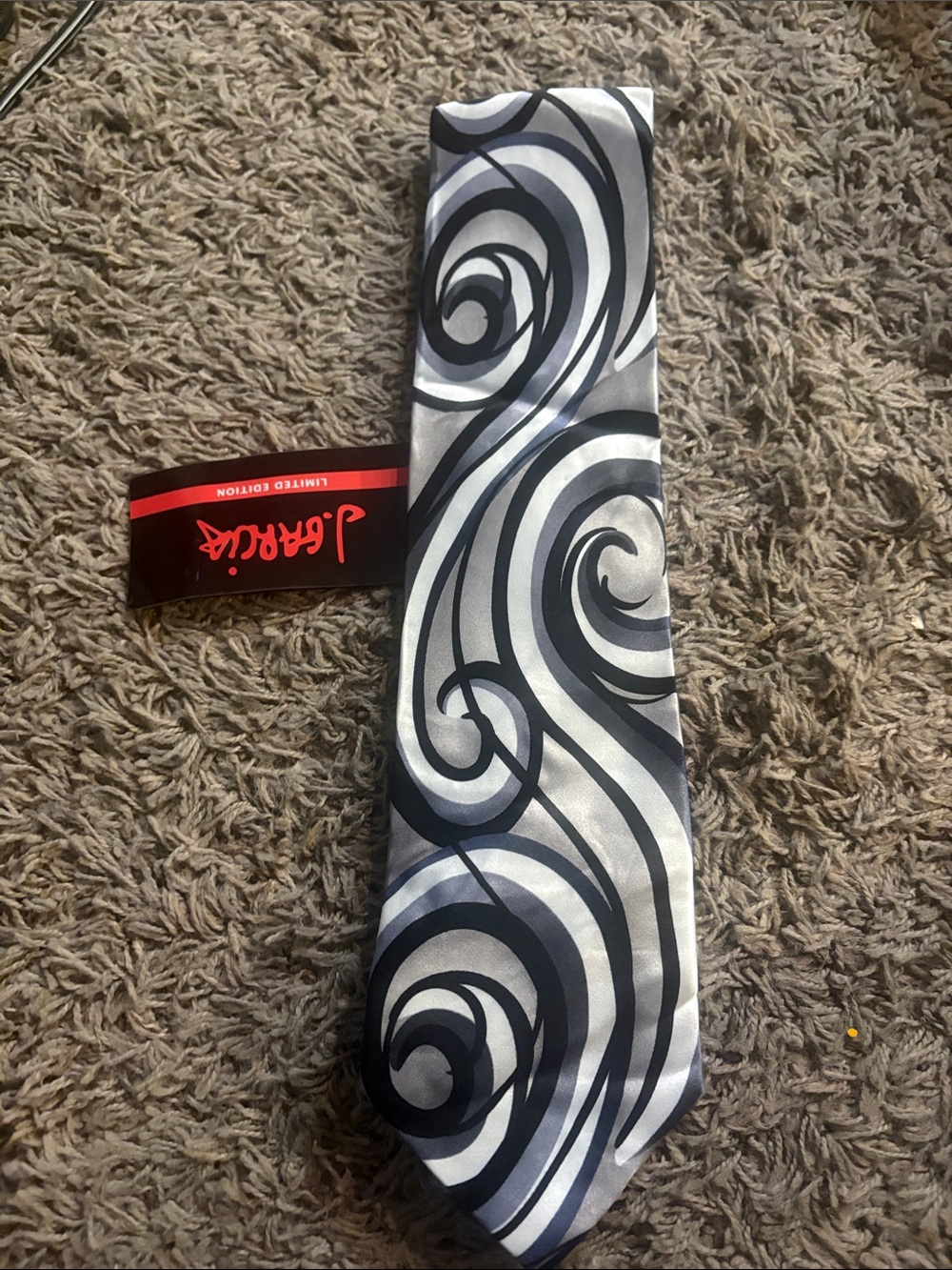 J. Garcia Silver and Black Swirl Pattern Men's Tie